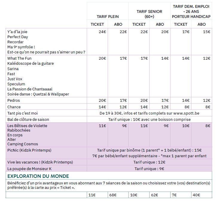 Tarifs 25-26